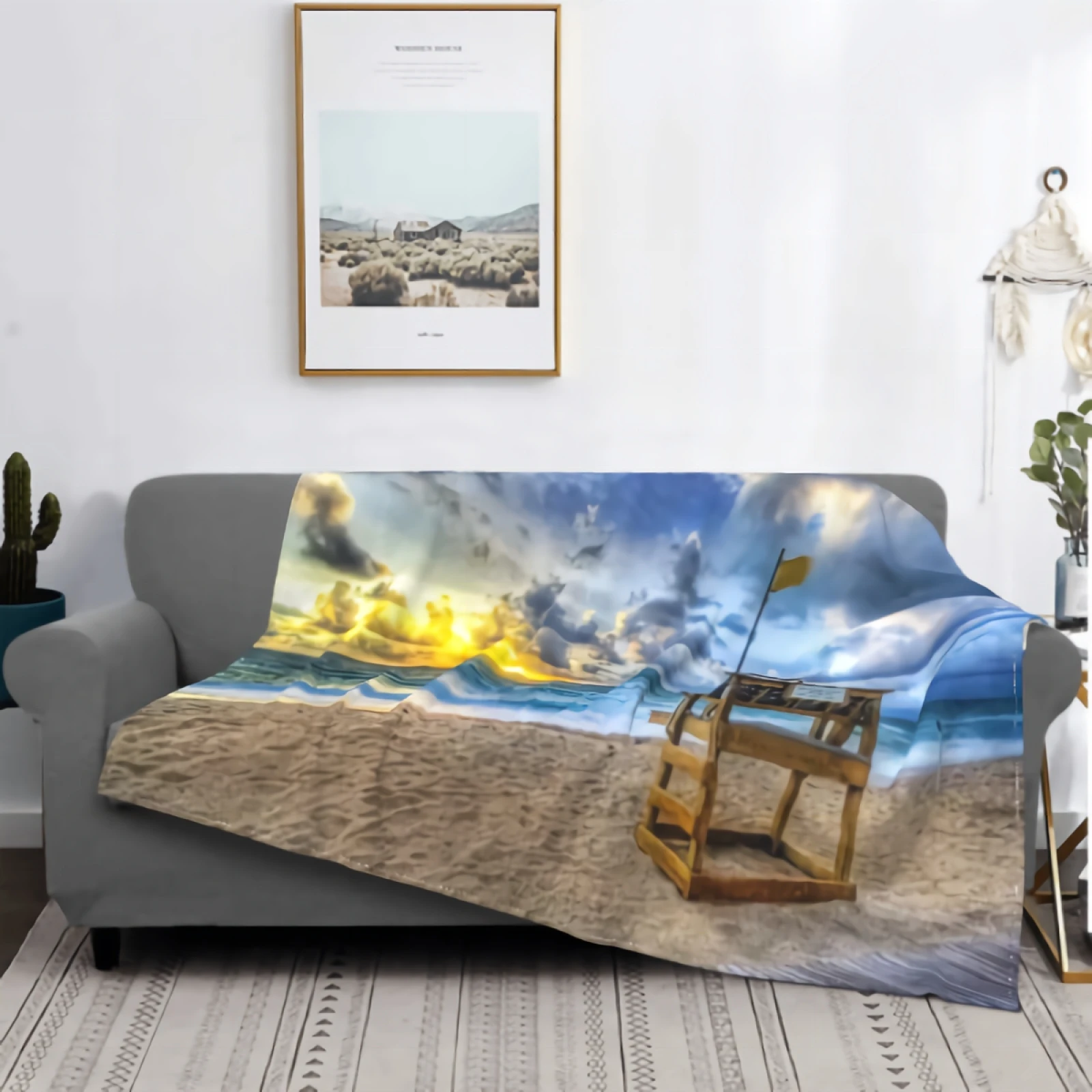 

Sunset Beach Blanket for Couch Bed Super Soft Cozy Plush Microfiber Fluffy Blanket Lightweight Warm Flannel Throws 80"x60"