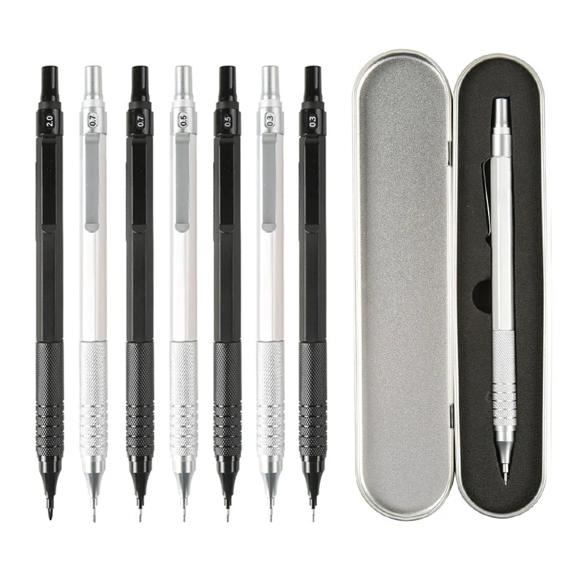 High Quality Metal Mechanical Pencils Set with Lead Refills Drafting Automatic Pencil 0.3, 0.5, 0.7, 2.0mm Pencil for Art Supply