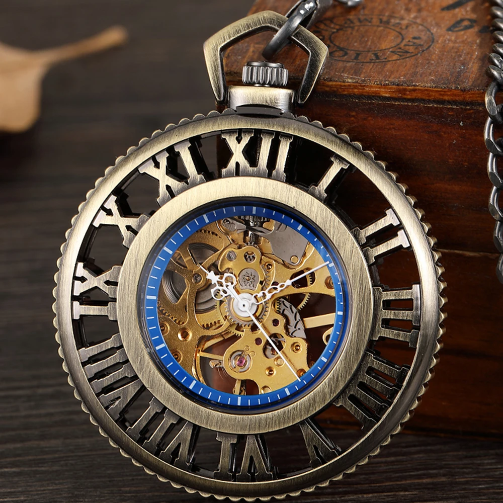 Hollow Pocket Watch Men Skeleton Steampunk Mechanical Fob Watches Men's Vintage Clock Pendant Hand-winding Male Relogio De Bolso