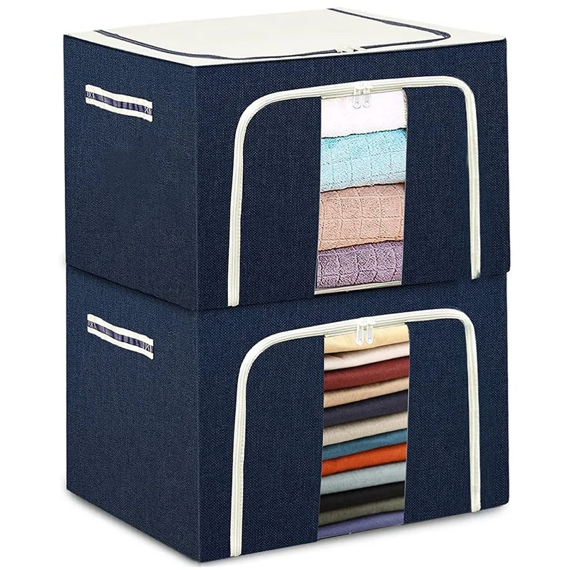

HOT SALE Clothes Storage Boxes Bins -72L X 2 Large Organizers With Steel Frame,Foldable Oxford Containers Set, Clear Window 2Pac