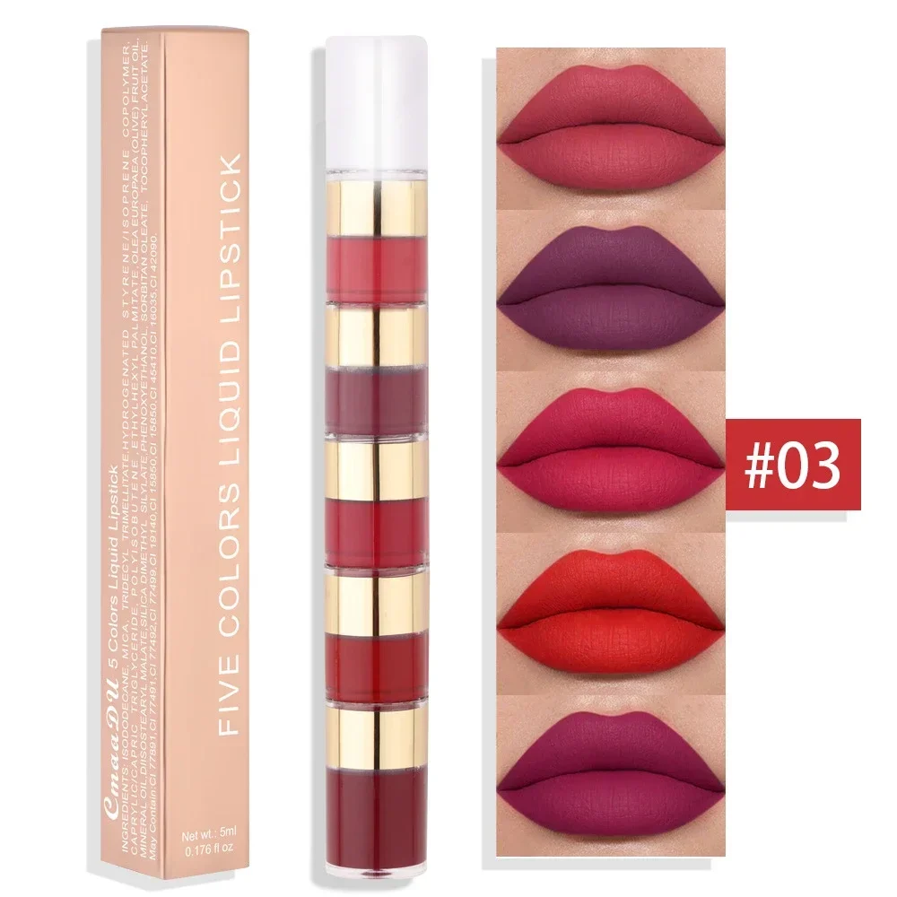 5 In1 Matte Lipstick Kit Combo Strip Velvet Sexy Red Lip Tint Non-stick Cup Lip Gloss Lip Oil Makeup Lips Cosmetic Set Wholesale