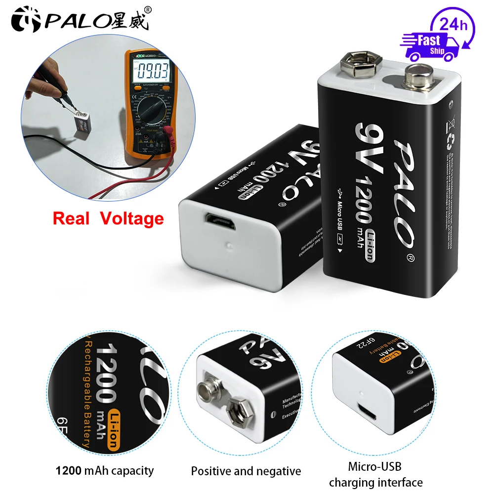 De Metal, 1200mAh Li-Ion 9 V Bateria, Porta De Carregamento USB