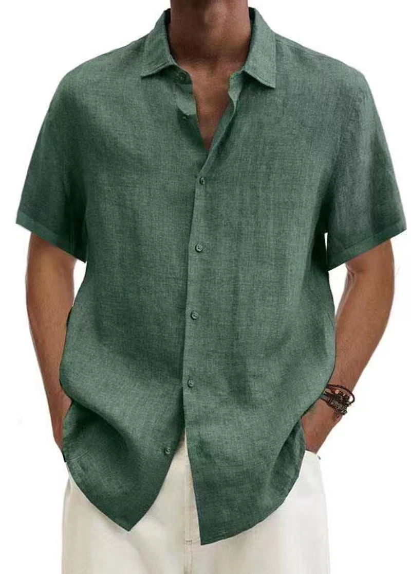 Stylish Men Summer Cotton Linen Black T shirt Blouse