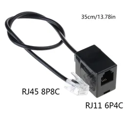 Professional Network Telephone Adapter Cable - RJ45 Male to RJ11 Female Converter, 35cm, Secure Connection (Black)