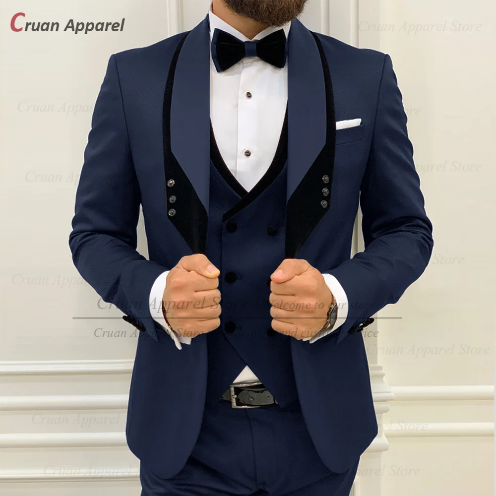 

Navy Blue Suits for Men Slim Fit Luxury Wedding Tuxedos Fashion Mens Blazer Vest Pants 3 Pieces Tailor-made Homecoming Jackets