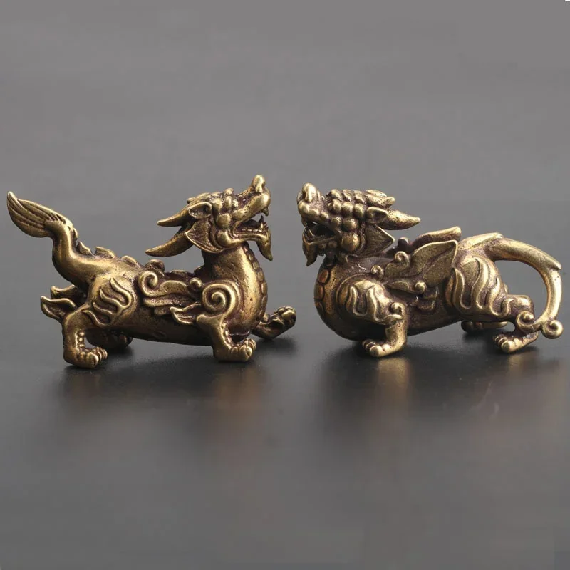 2 teile/para Kupfer Chinesische Mythologische Tiere Hause Dekoration Drachen Kopf Ochsen Schwanz Hufeisen Elch Hirsch Körper Messing Dekor Ornamente