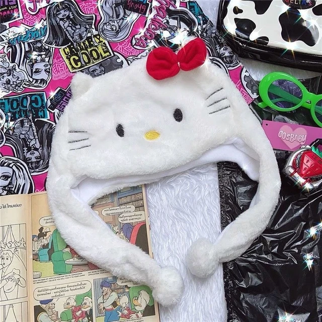 Chapeau en peluche Hello Kitty pour fille, dessin animé, mignon, doux,  fille, chaud, femme, tridimensionnel, étudiant, accessoires Kawaii,  automne, hiver - AliExpress