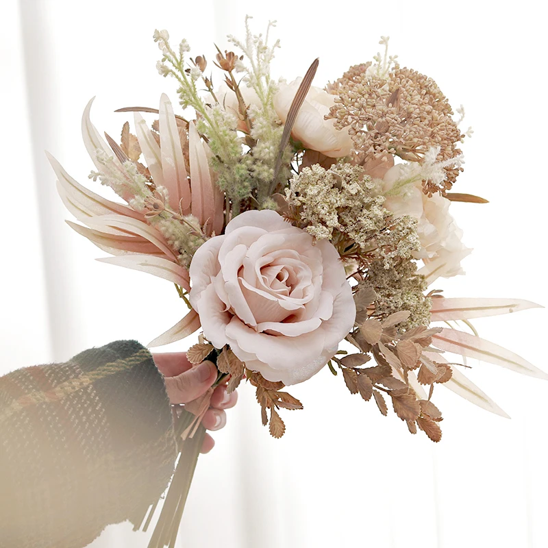 Fleurs artificielles pour décoration de mariage, Bouquet de pivoines,  Bouquet de Champagne, grandes et fausses Roses, pour la maison, pour Table  | AliExpress