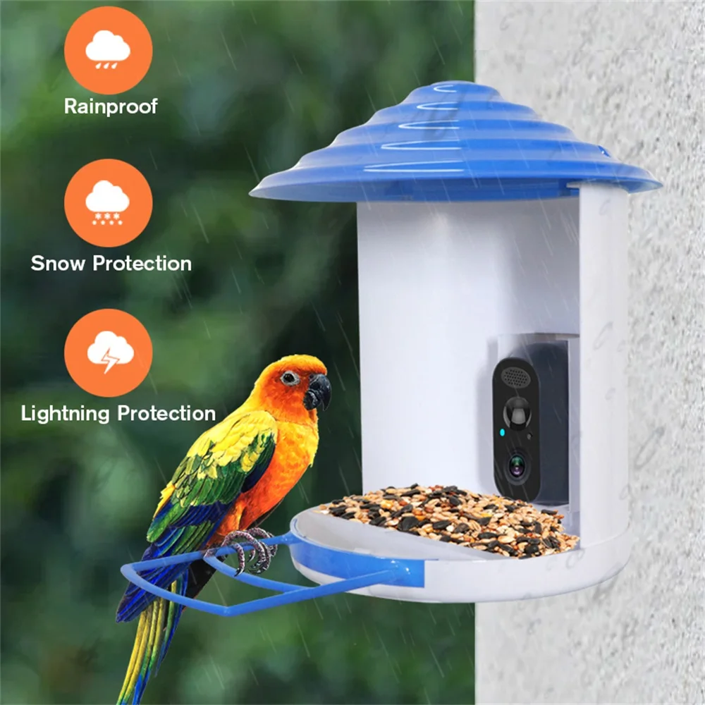 Outdoor Waterproof Solar Automatic Bird Feeders Powered AI Intelligent 1080P Video Bird Camera for Wildlife Gazebo Feeding