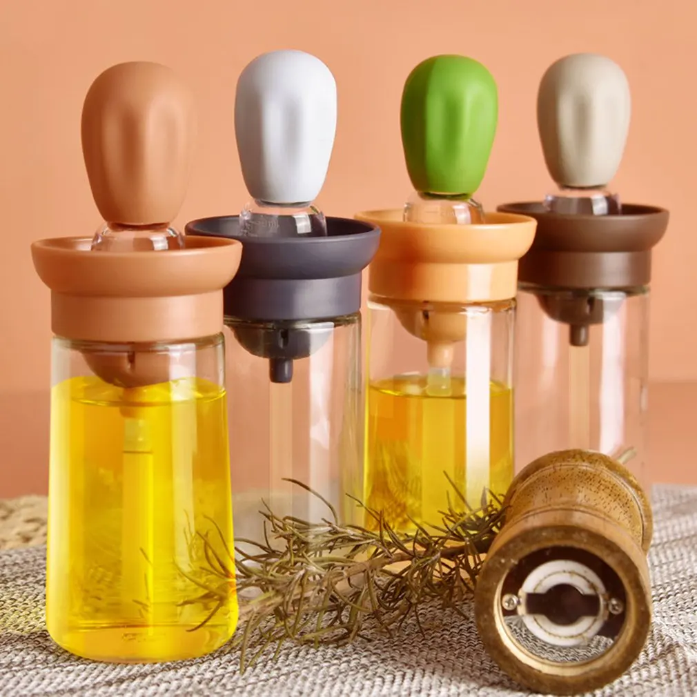 2022 Portable Glass Oil Bottle with Silicone Brush Grill Oil Brushes