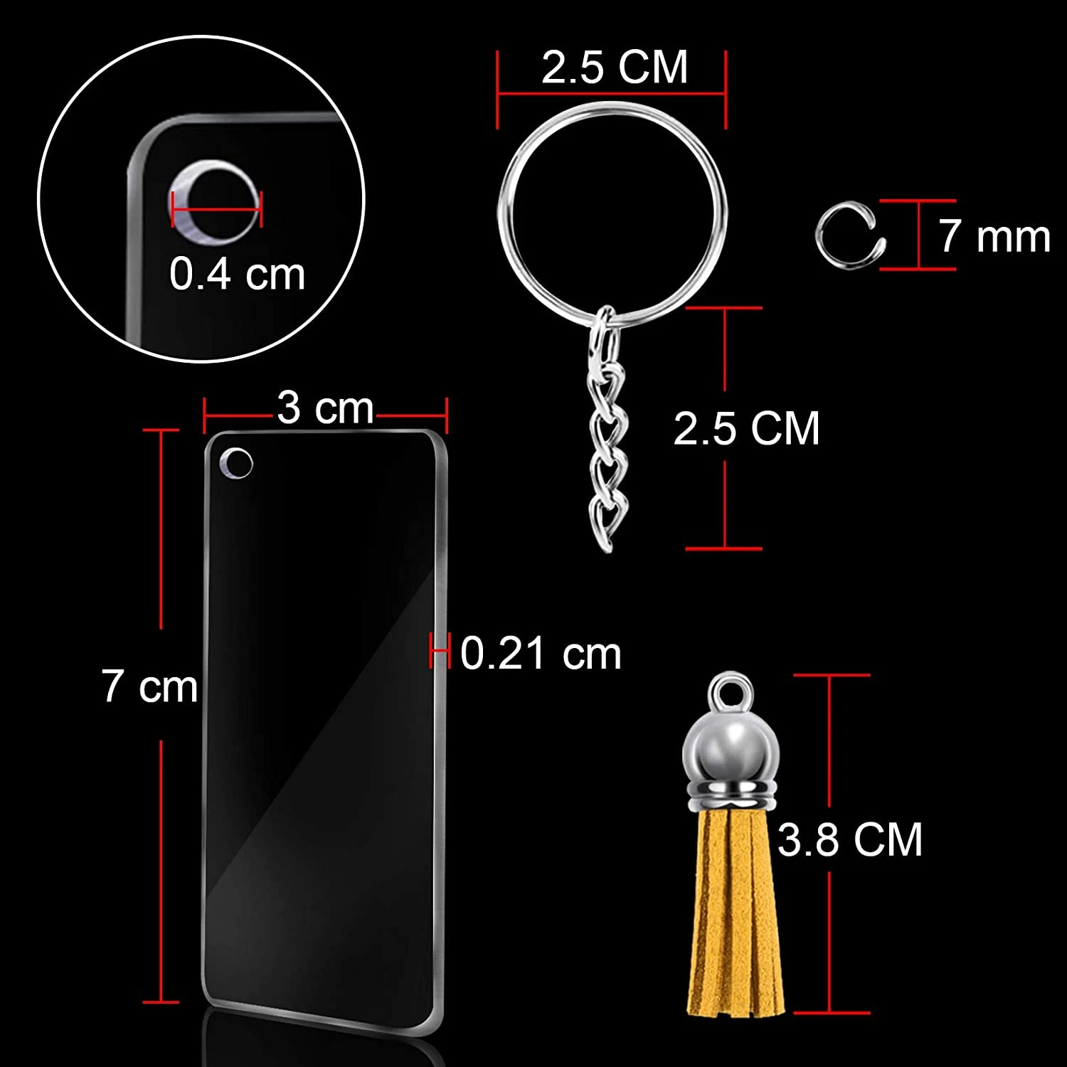 

120 PCs Acrylic Keychain Blank Tassel Pendant Set Includes Rectangular Transparent Acrylic Keychain