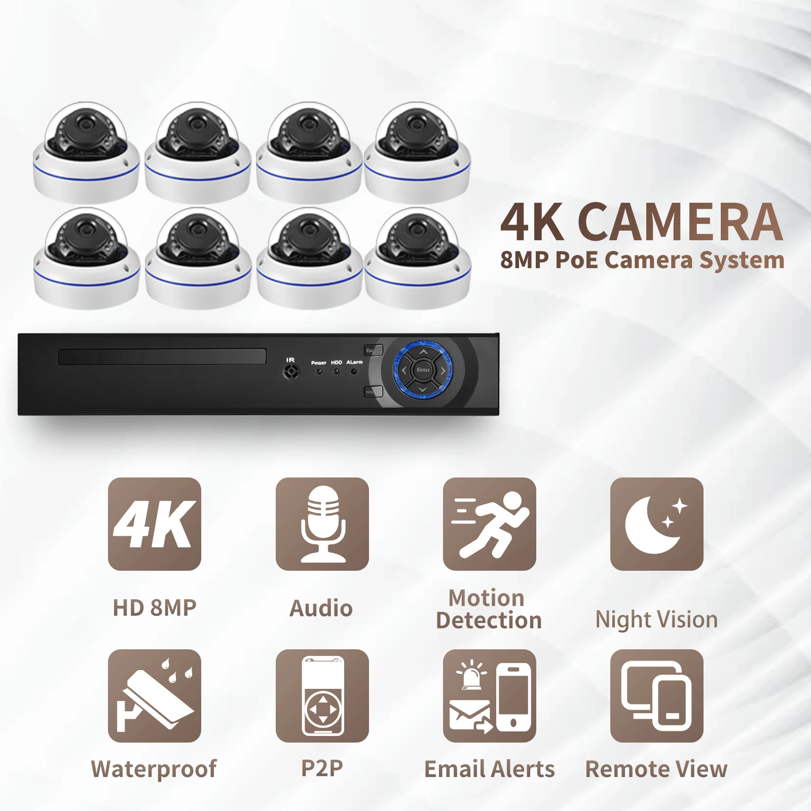 Gadinan 4K 울트라 HD 8MP POE NVR 오디오 기록 야외 거리 IP 보안 카메라 세트 인간 감지 알람 비디오 감시 키트