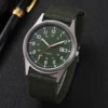 4PCs/Set Men's Vintage Watch Nylon Strap Fashion Calendar Quartz Dial Green Leather Bracelet Set 5