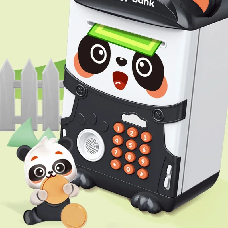 Cartoon Panda Piggy Bank with Password Kids Toys Fingerprint Money Box Coin Saving Educational Toys Ptetend Toy Children Gift 4