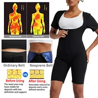 Women Sauna Suit Full Body Shaper 3 in 1 Sweat Vest Waist Trainer Zipper Slimming Bodysuit Shapewear Workout with Sleeve Shorts 2