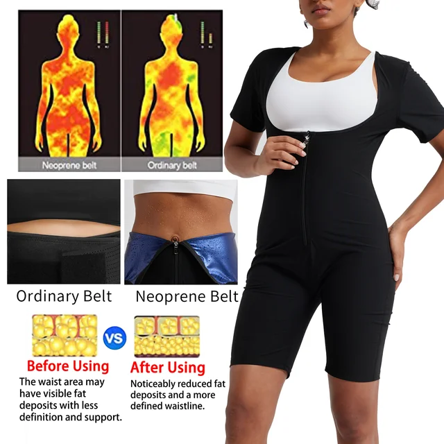 Women Sauna Suit Full Body Shaper 3 in 1 Sweat Vest Waist Trainer Zipper Slimming Bodysuit Shapewear Workout with Sleeve Shorts 2