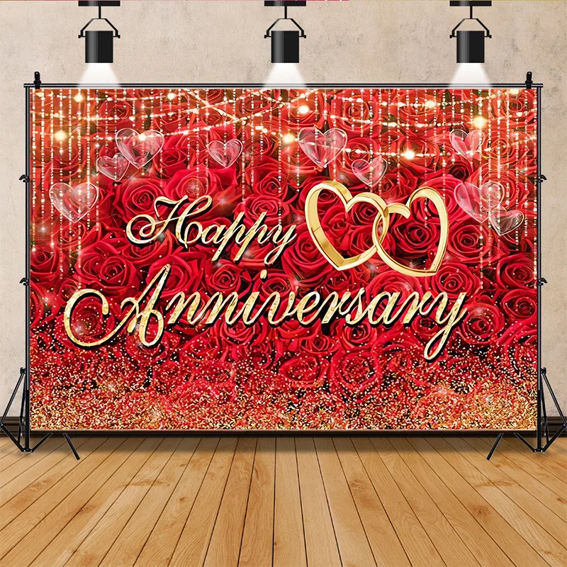 

SHUOZHIKE Glamorous Valentine's Day Photography Backdrops Props Pink Bokeh Rose Flower Wedding Red Heart Background AL-25