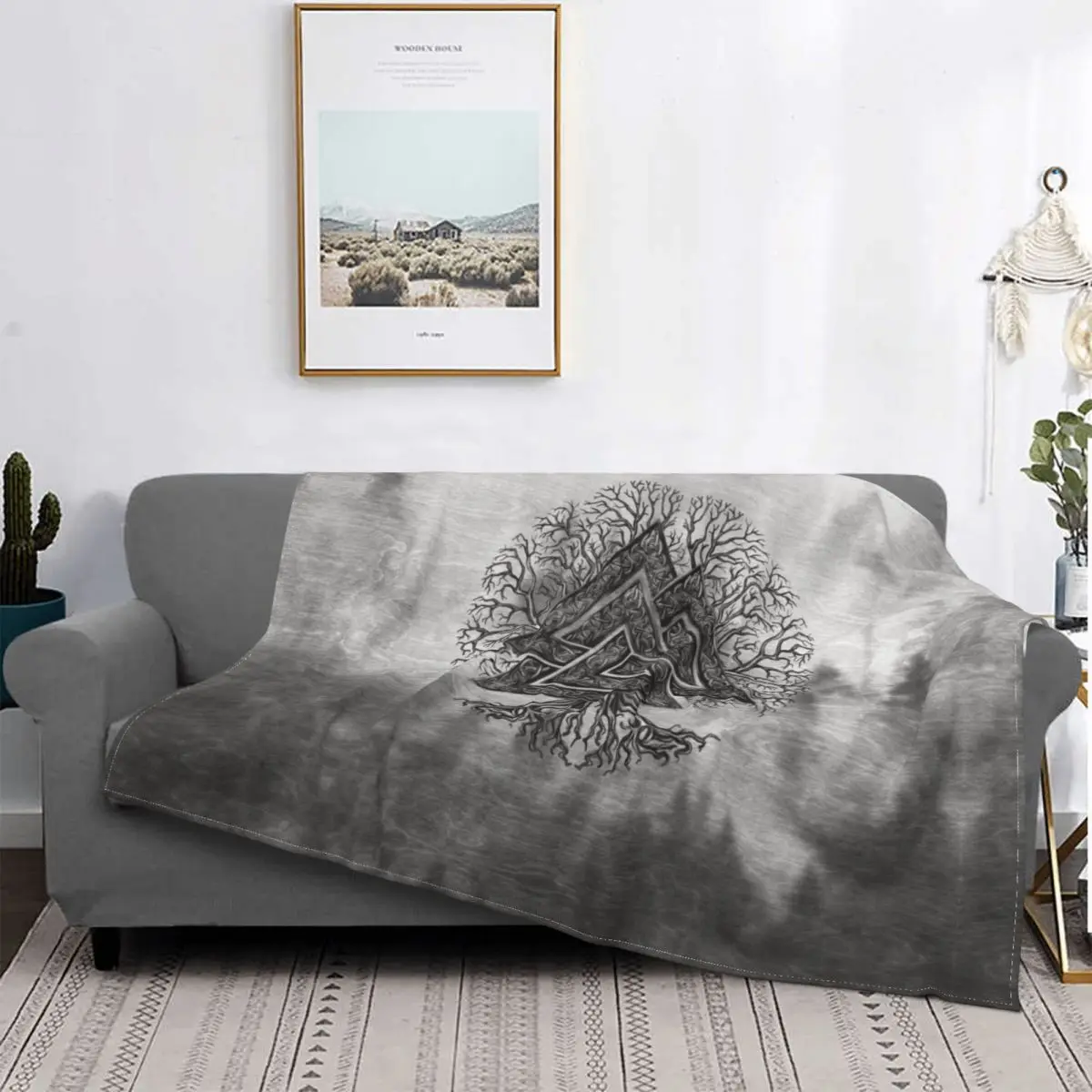 

Valknut And Tree Of Life Yggdrasil Blanket Warm Fleece Soft Flannel Viking Norse Throw Blankets for Bedroom Sofa Car Autumn