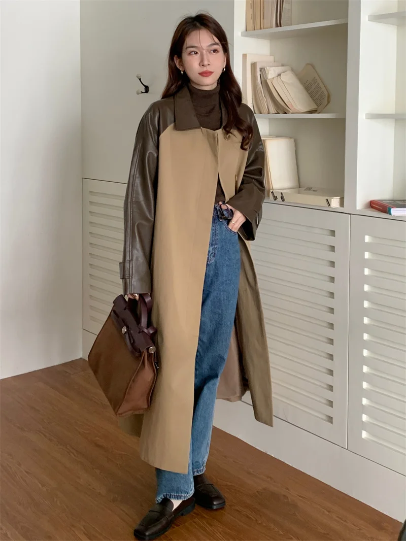 

2022 Vintage Style Patchwork Trench Long Coat Free Shipping