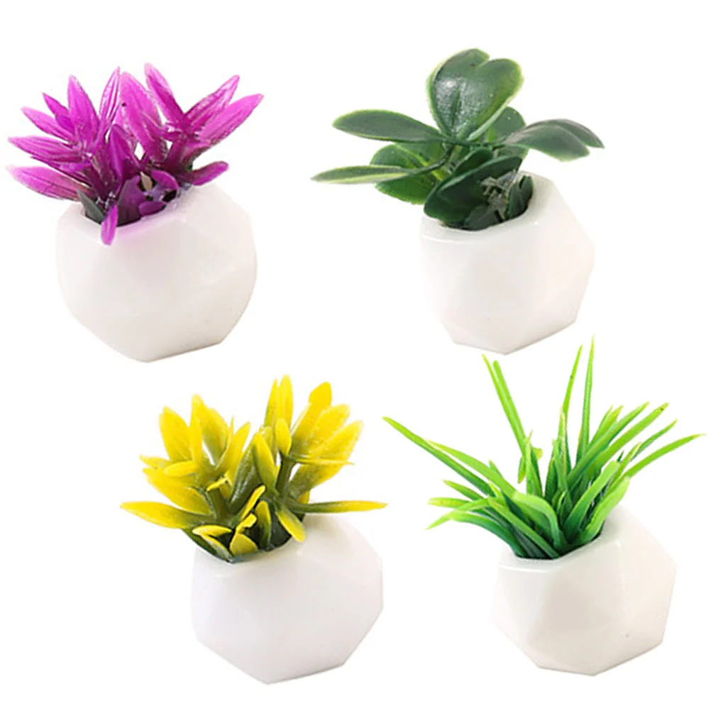 

4 Pcs Artificial Flower Pot Room Decor Ornaments Small Plants Resin Roomdecor