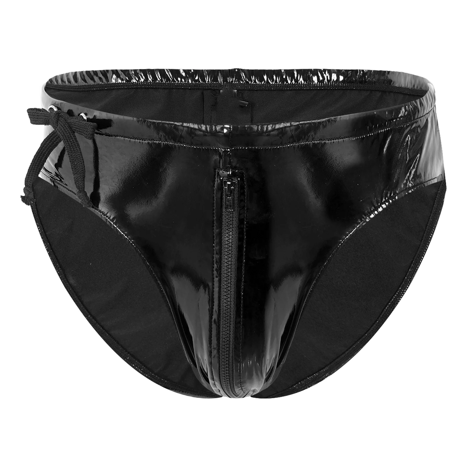US Men Wet Look PVC Leather Briefs Drawstring Low Rise Underpants Thong  Clubwear