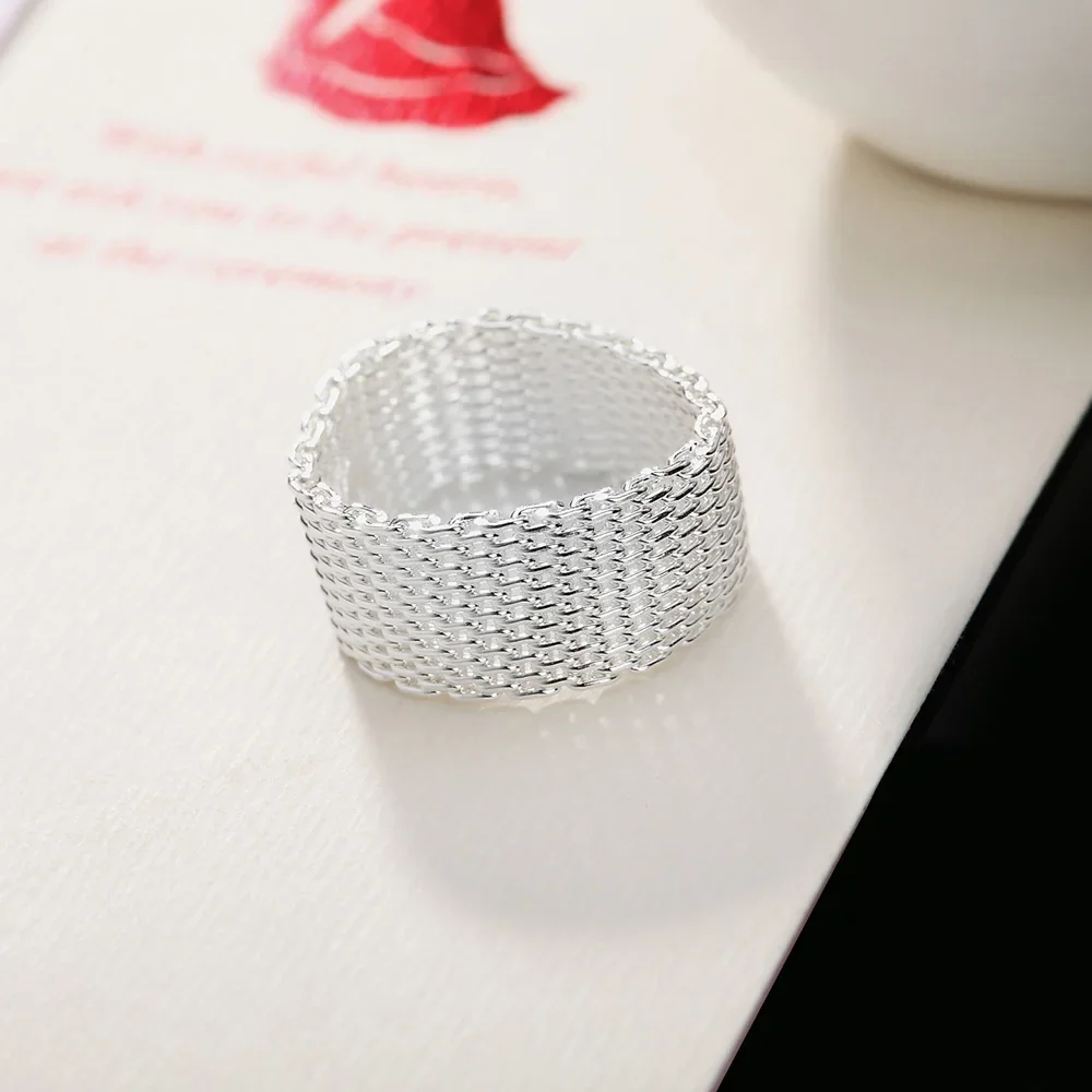Silver Rings Silver Ring Wedding Rings 925 Sterling Silver Simple Net Rings for Women Men Size 6 7 8 9 10 Wedding Gifts