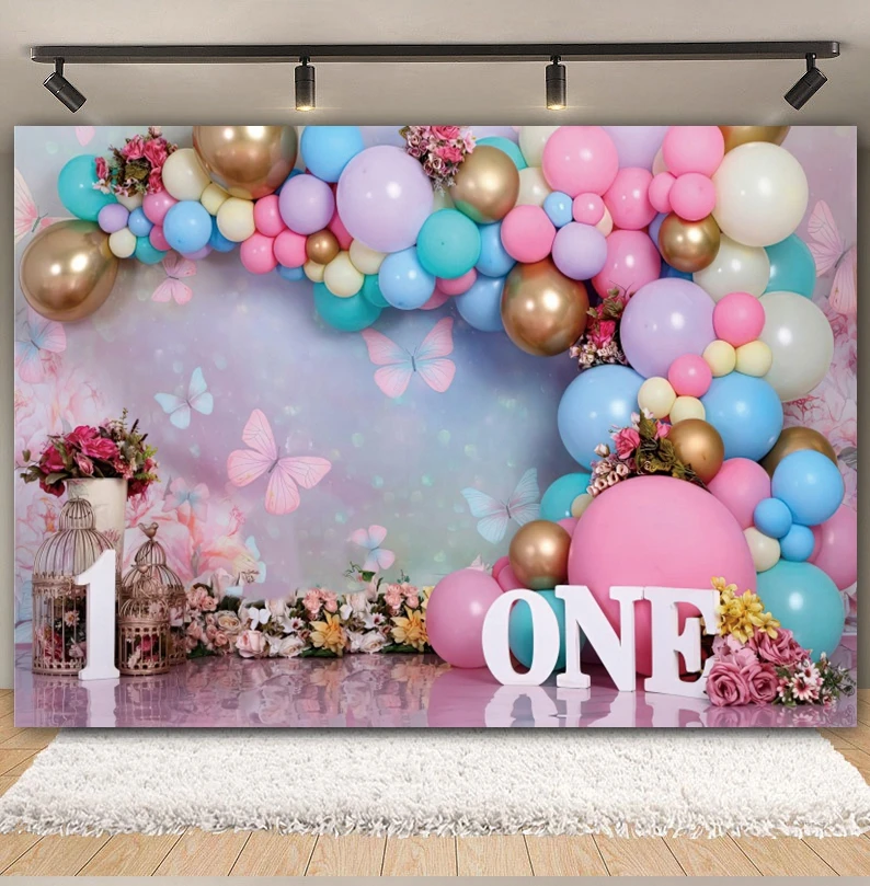 Newborn Baby 1st Birthday Photography Backdrop Balloons Tent Bear Cake Smash Kids Birthday Party Baby Portrait Background Props photo backdrop photo wallpaper photo reflector props