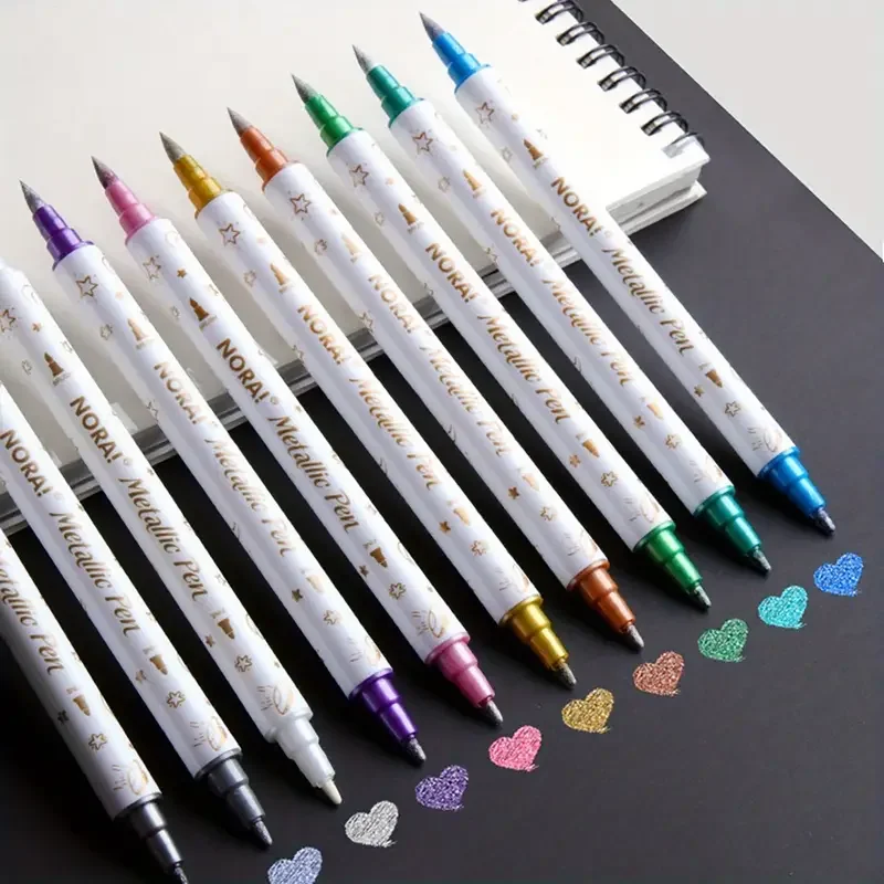 Metallic Glitter Marker Pens Dual Tip Brush And Fine Point Pens For DIY Album Black Cards Scrapbooking Craft Supplies 10pcs