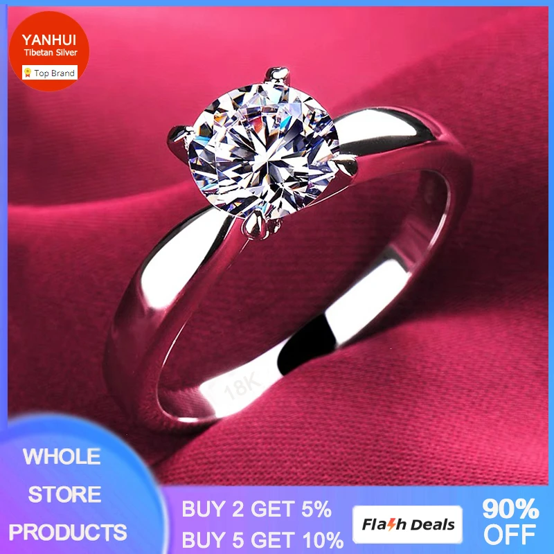 With Certificate 18k White Gold Color Rings For Women 2.0ct Round Zirconia Diamond  Solitaire Ring Wedding Band Engagement Bridal - Rings - AliExpress