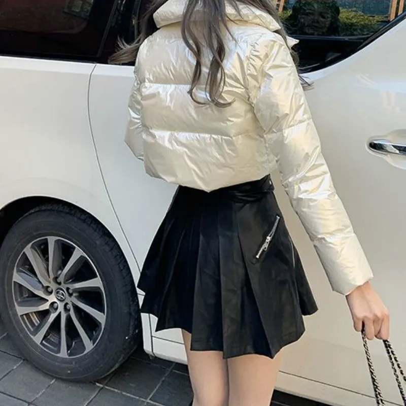 Solid Cropped Bubble Coat Ladies New Fashion Hooded Parka Puffer Jacket Polyester Clothing Short Streetwear Women Winter Coats