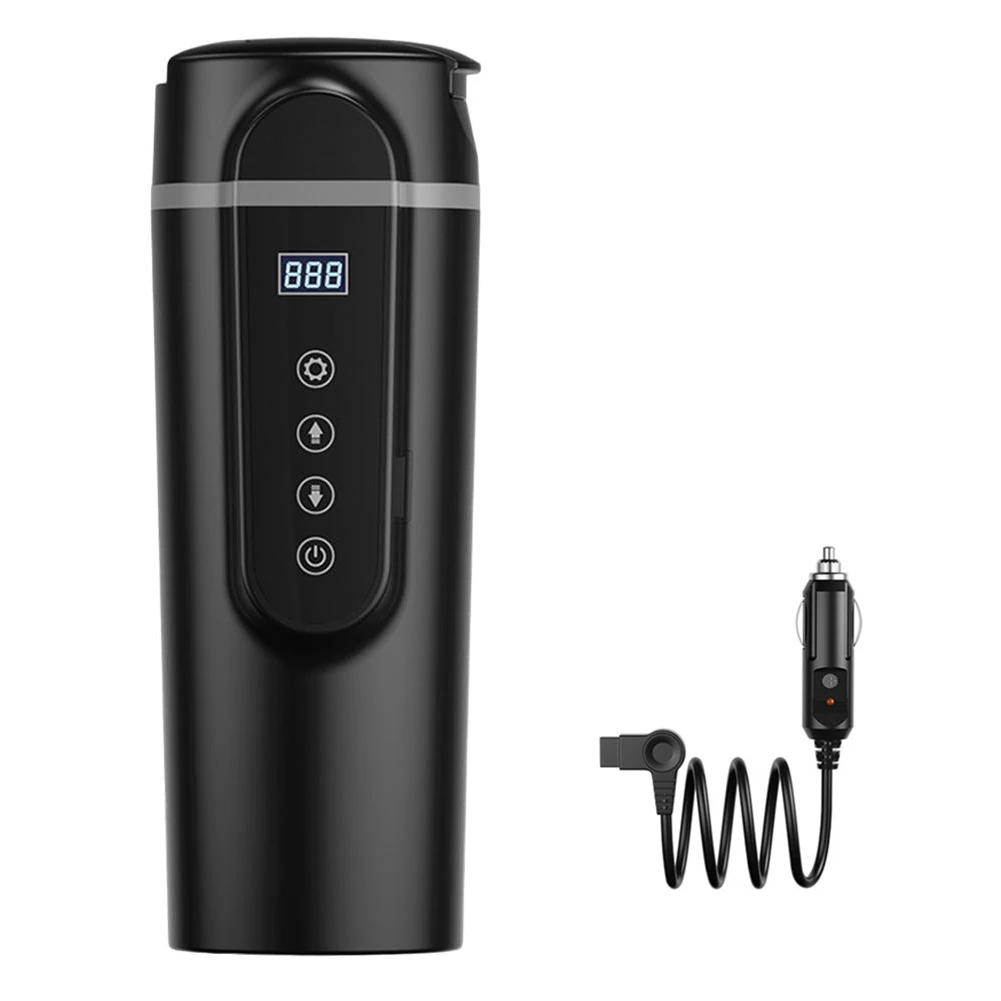 12V 24V Car Electric Heating Mug Portable Travel Cup for Coffee Tea and Noodles Adjustable Temperature with LCD Display