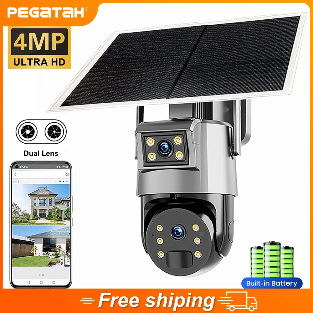 

4MP Zoom AI отслеживания WIFI солнечная камера двойной объектив аккумулятор Беспроводная IP-камера наружной безопасности PTZ долгое время стоять наблюдения