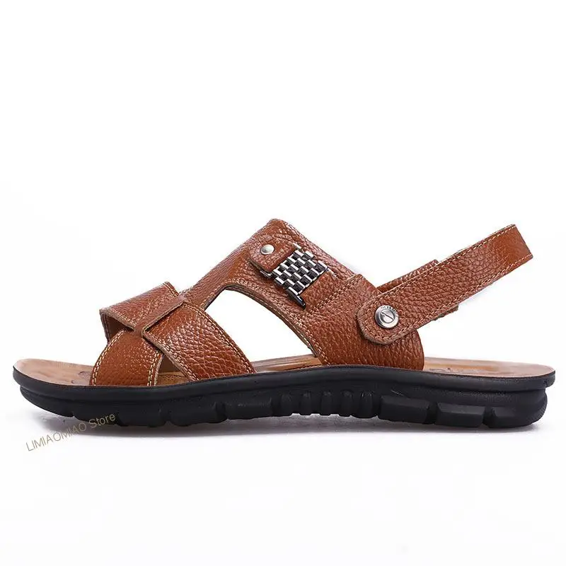New Spring Summer Men Leather Sandals Classic Men Shoes Slippers Soft Men Comfortable Outdoor Walking Footwear Big Size