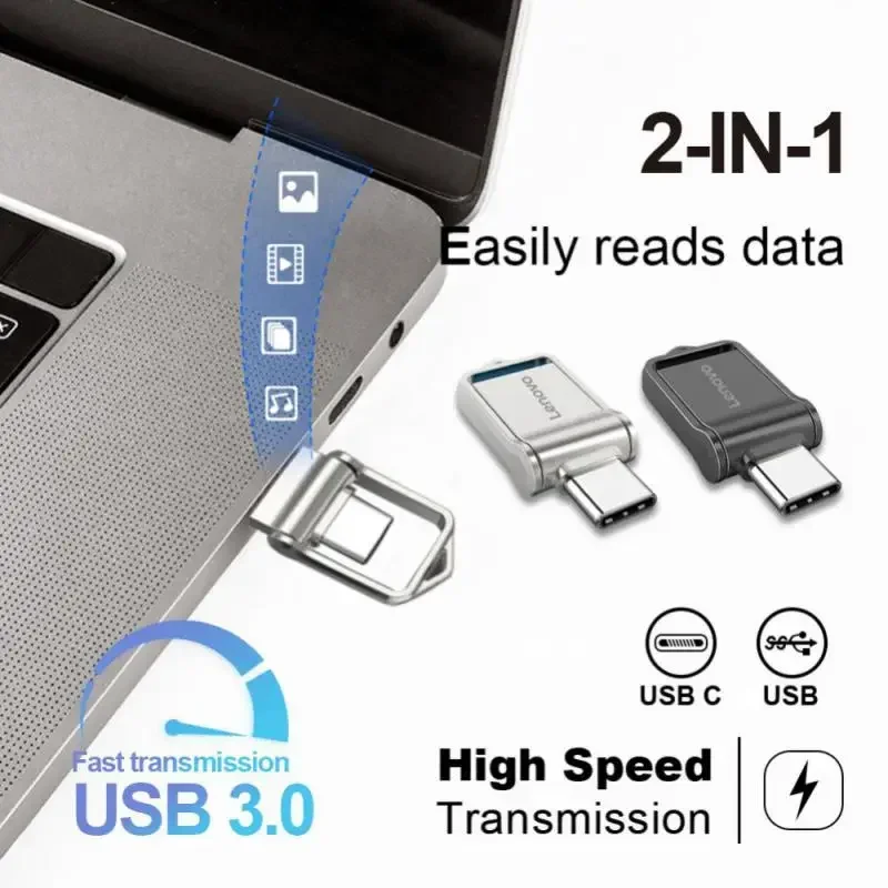 thumbnail image 5 of Unidad USB 3.1 Lenovo de 2 TB, unidad flash USB de alta velocidad, disco U, interfaz tipo C, uso dual, teléfono móvil, computadora, memoria USB de metal, nueva, 5 of 5
