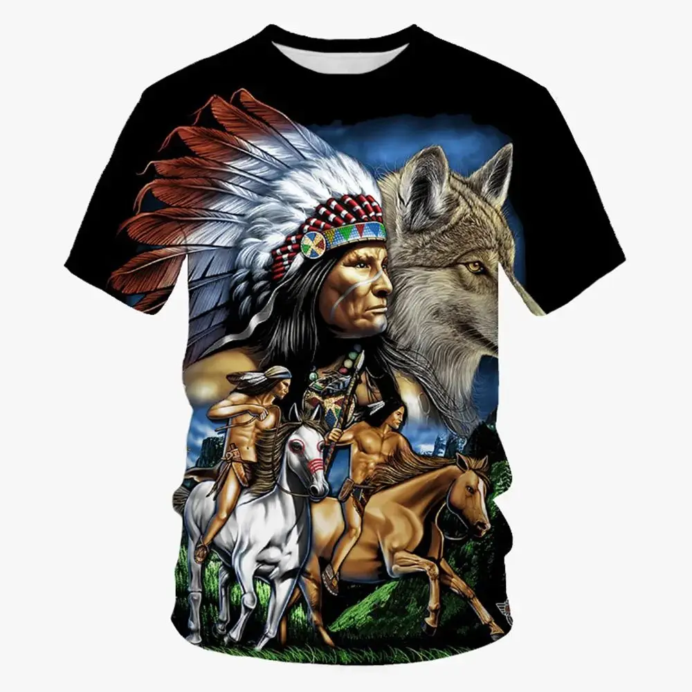 

New Summer Men's 3d Printed T-Shirt Harajuku Retro National Style Casual Loose Fun Large Size O Collar Short-Sleeved Pullover