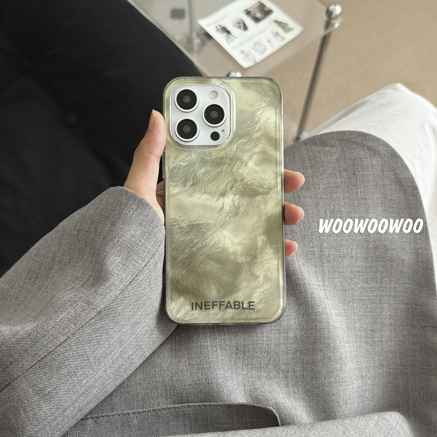 Korean INS Cool Black Silvery Glacier Word Hard Phone Case For iPhone 16 15 14 13 Pro Max Armor Shockproof Back Cover