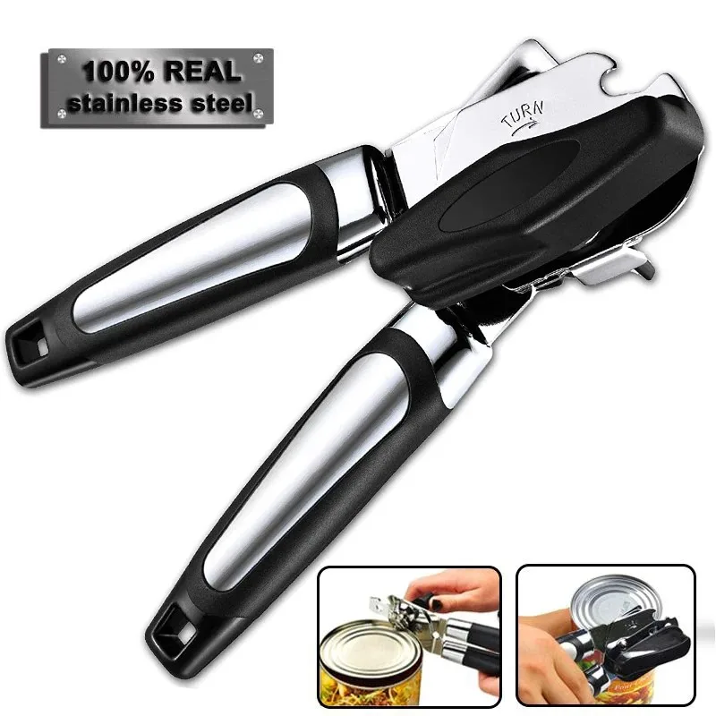 Multi-Function Stainless Steel Beer Grip Can Opener Manual Can Opener with Side-Cutting Mechanism for Cans and Bottles