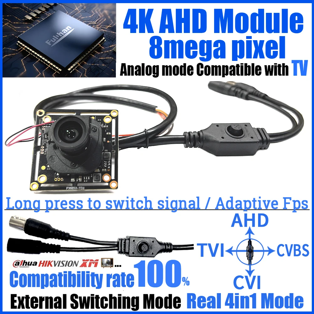 

4K 8.0MP CCTV AHD Camera Chip Module Set CVI/TVI/CVBS 4in1 Analog OSD Menu 0.001Lux Ultra Circuit Board DIY Microscope 5000TVL
