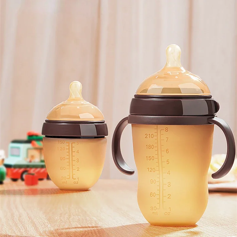 Silicone Nano Baby Bottle Feeding Bottles with Handle for Baby Weaning Anti-Choking Nipple Bottle for 0-9 Month 150ML/250ML