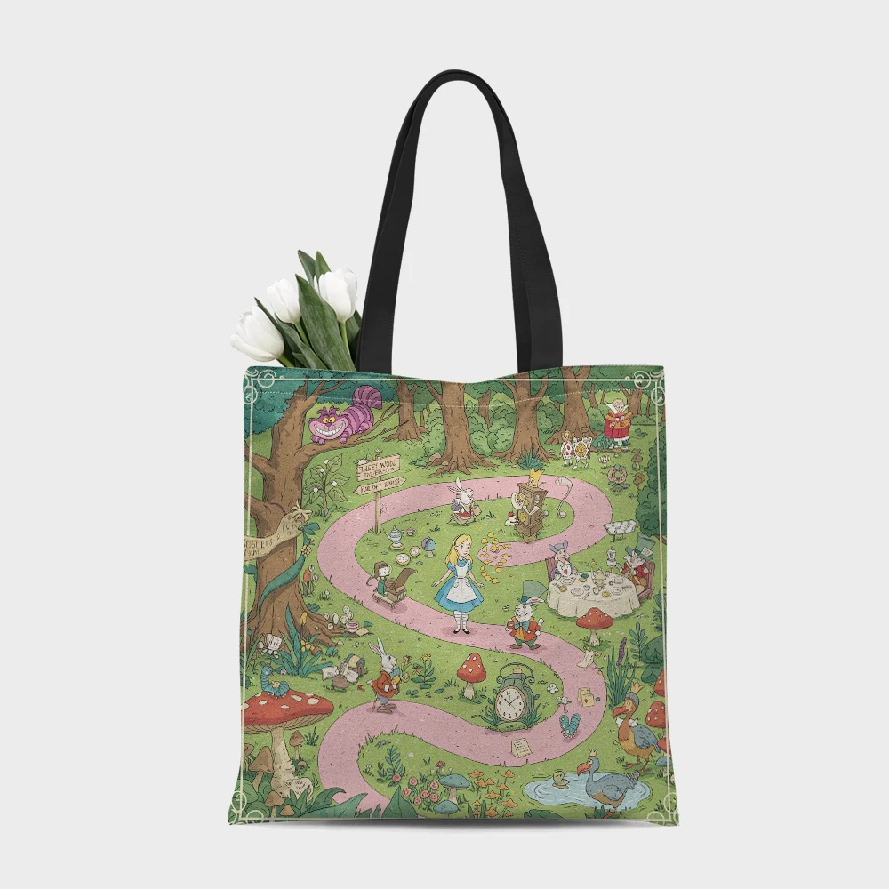 1Pc Fairy Tales Alice Tote Bag Cheshire Cat Fans Gifts Alice Wonderland Shoulder Bag Reusable Grocery