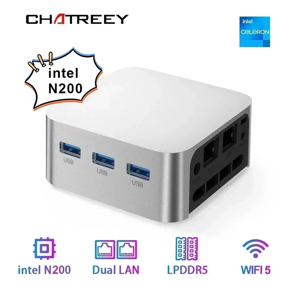 Mini PC Intel Celeron N200/N100 Chatreey T8 Plus SSD Computadora con Windows 11 LAN dual Servidor Firewall de tres HD wifi 5