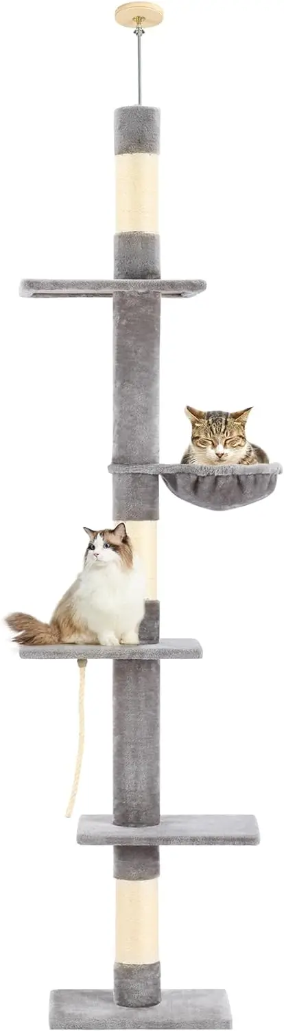 

5-Tier Cat Tree, 89-109 Inch Adjustable Height, Sisal Scratching Post, Provides Cats Vertical Enrichment, Exercise