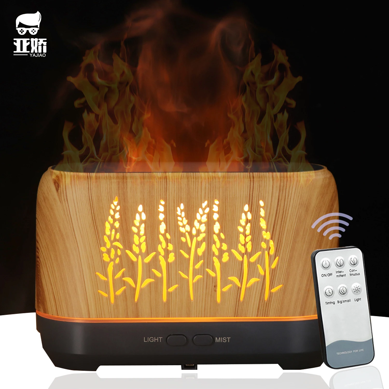 Yajiao Timeable Air Humidifier Flame Wood Grain Aroma Essential Oil
