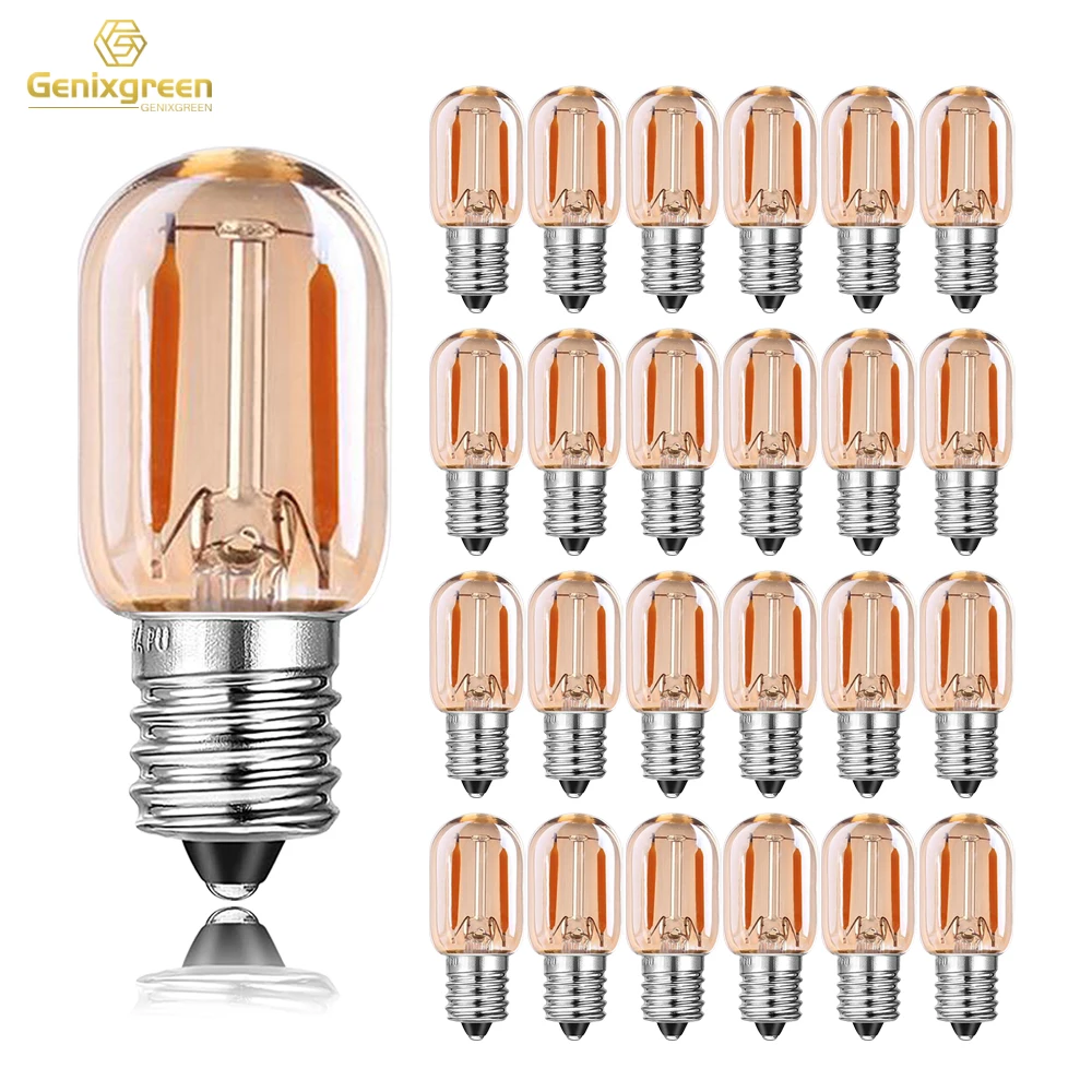 E12 E14 Vintage Glod Tint Tubular Led Filament Mini Light Bulbs T22 1W Low Watt 10W Equivalent 2200K Decor Dimmable Night Bulb