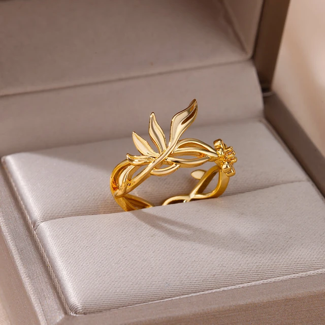 Zircon Flower Ring For Women Gold Plated Adjustable Stainless Steel Flower  Ring Wedding Aesthetic Jewelry Gift inoxidable anillo - AliExpress
