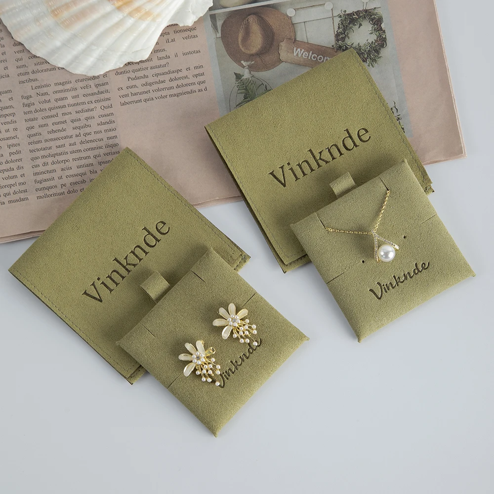 Luxury Personalized Jewelry Bags Custom Logo Suede Microfiber Envelope Jewellery Earrings Packaging Pouch with Insert Card Pads