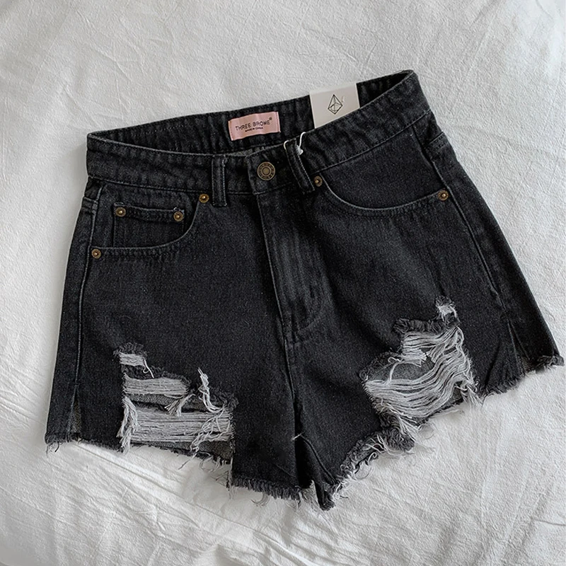 Light Blue Denim Shorts Y2k Women High Quality Summer Casual Solid Sexy Torn Jeans Short Pants Black Fashion Female Clothing Ins