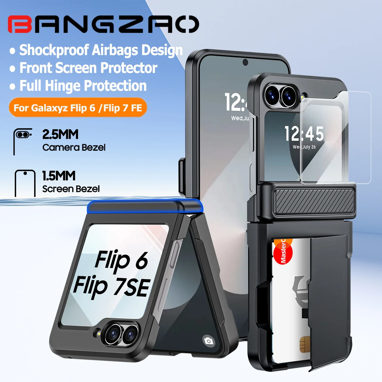 Elegant Card Holder Wallet with Built-In Screen Protector and Shockproof Rugged Case - Black