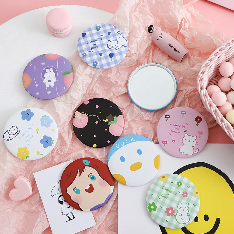 

Cute Cartoon Small Makeup Mirror Portable Travel Women Girls Makeup Mini Round Mirror Kawaii Compact Single-sided Makeup Mirror