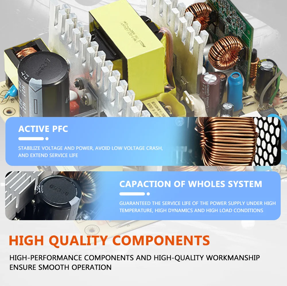 AIBOMAN 파워 서플라이 650W 80PLUS 80+ 브론즈 PSU 650W 게이밍 650와트 80+ 브론즈 블랙